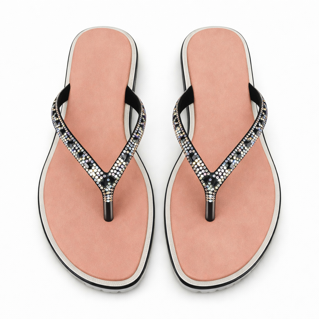 Stylish Pink thong style slip on Sandals with rhinestone embellishment